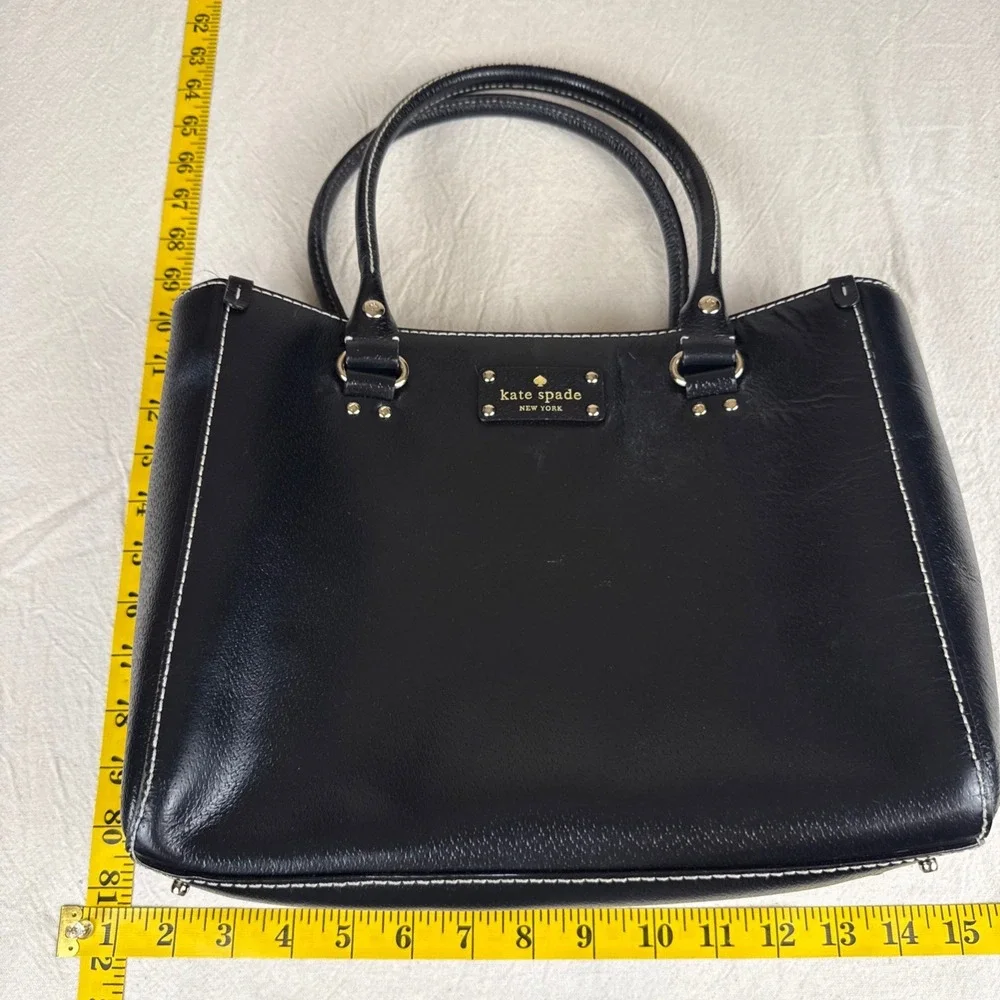 Kate Spade Tote Bag Womens Med Black Classic Leather Polka Dot Lining Stitching
